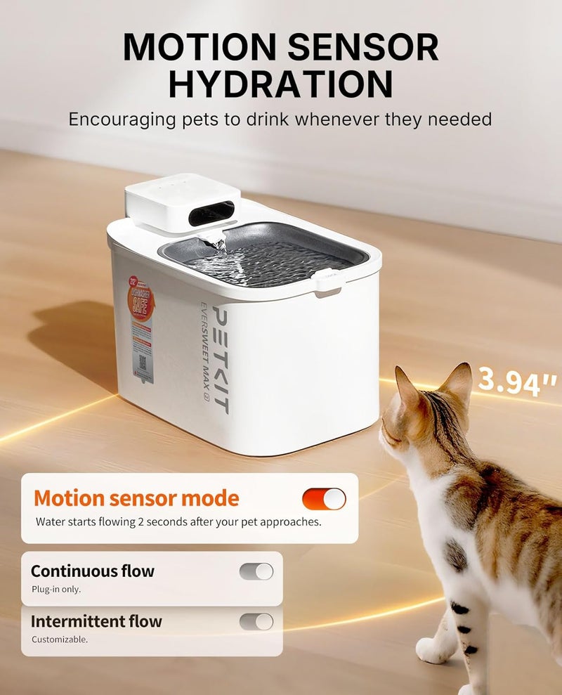 PETKIT Dishwasher Safe Cat Water Fountain, Cordless Automatic Cats Drinking Fountain with Motion Sensor, 101 oz/3L Pet Fountain for Cats Dogs Inside, Smart App Control & Stainless Steel Tray - Image 4